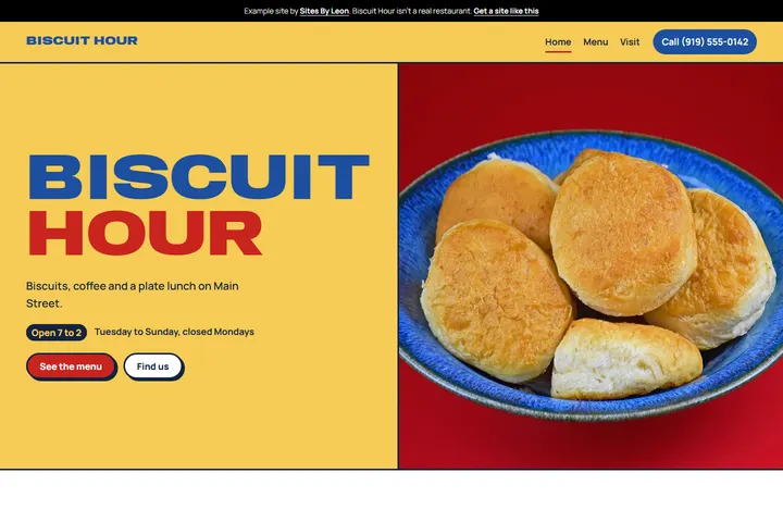 The Biscuit Hour example restaurant homepage