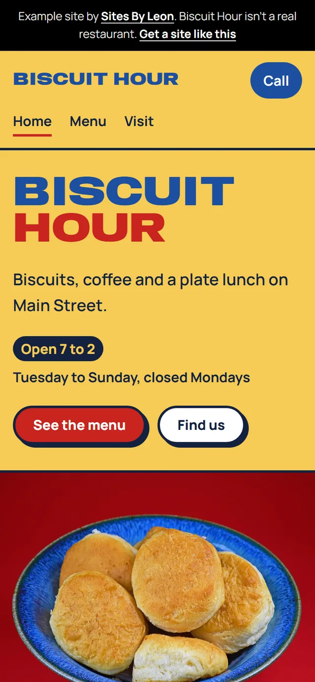 The Biscuit Hour homepage on a phone